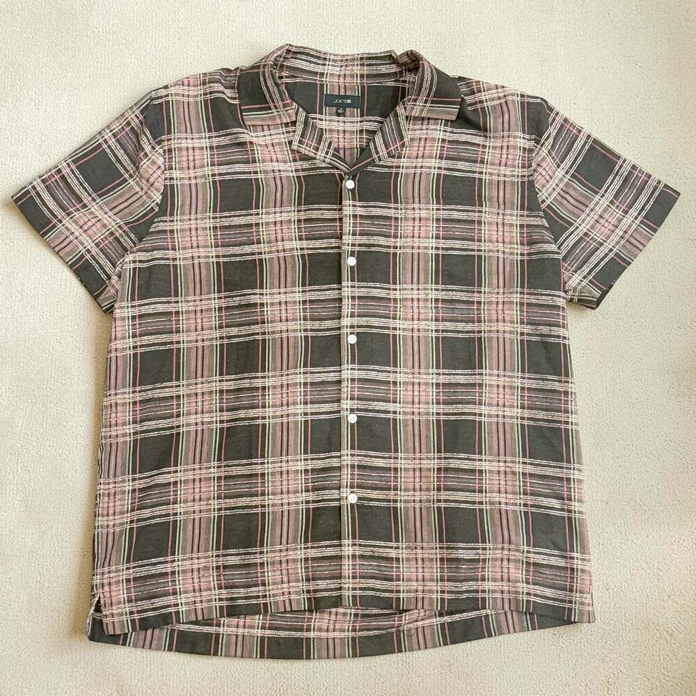 Joe's Jeans Men's Brown Chenille Plaid Camp Short Sleeve Shirt Size X-Large